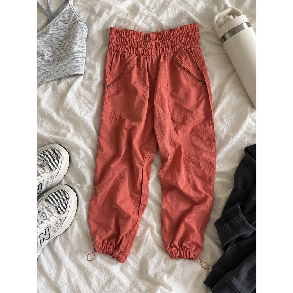 Zenana Women Coral Pink High Waisted Nylon Joggers Smocked Waist QP-1176AB S